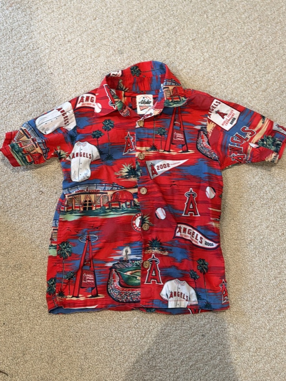 Reyn Spooner Los Angeles Anaheim Angels Red Printed Kids Button-Up Shirt